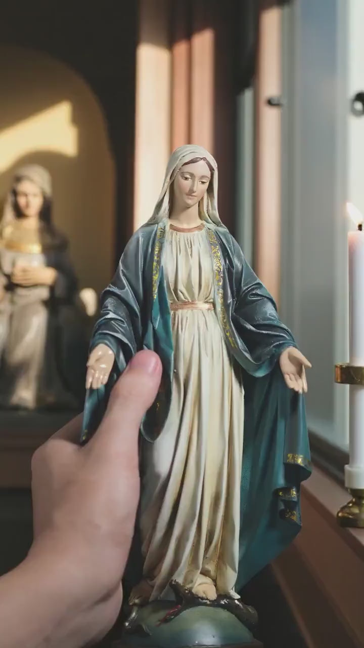 Our Lady of Grace Statue, Hand-Painted Stone Powder, 25 cm
