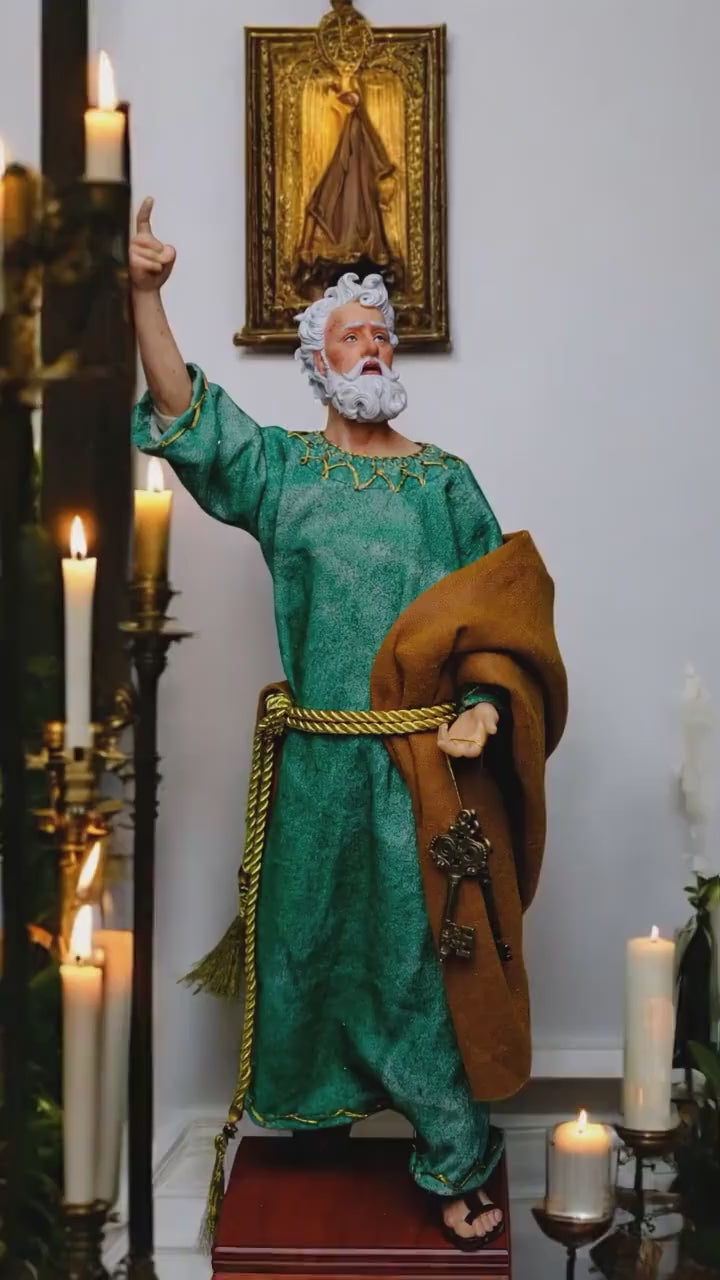 Handmade Saint Peter Statue - 35cm Catholic Figurine with Real Fabric Robe