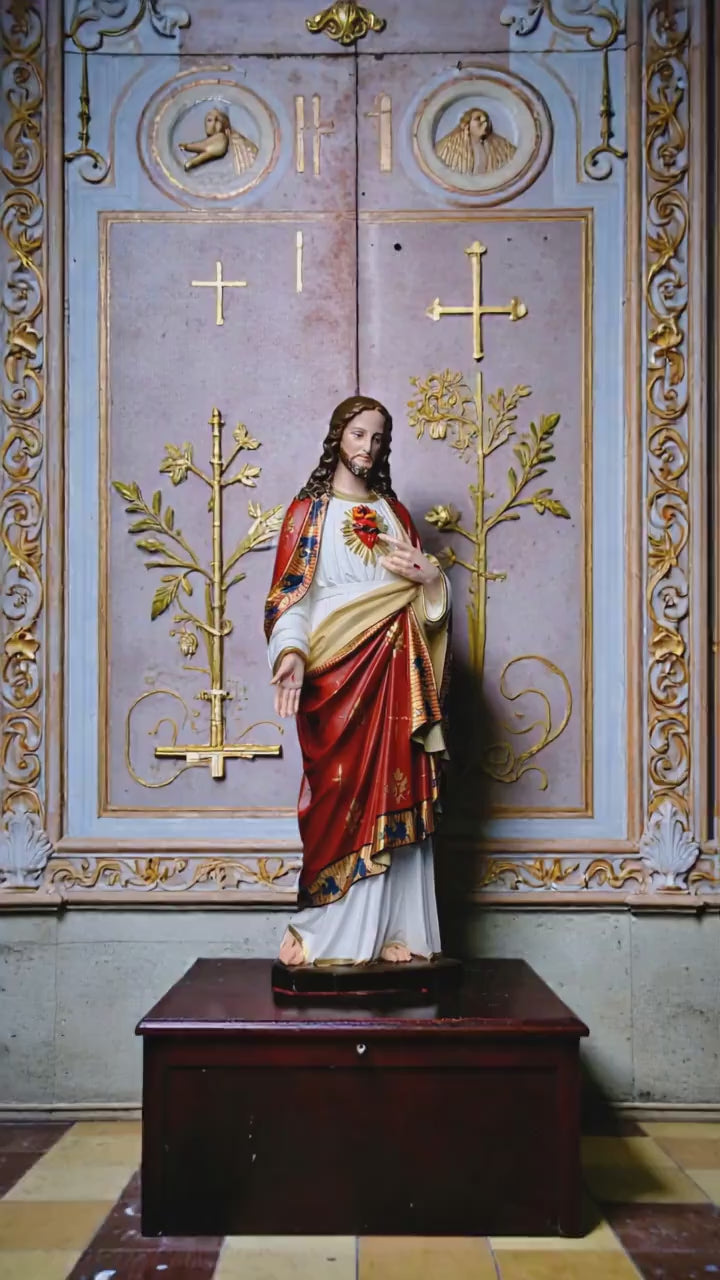 Hand Painted Sacred Heart of Jesus Statue 30cm Catholic Home Altar Decor Stone Powder